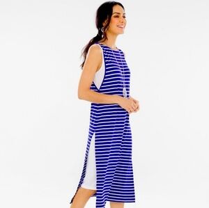 Chico's Blue Striped Sleeveless Double Layer Summer Dress Nautical Beach Dress